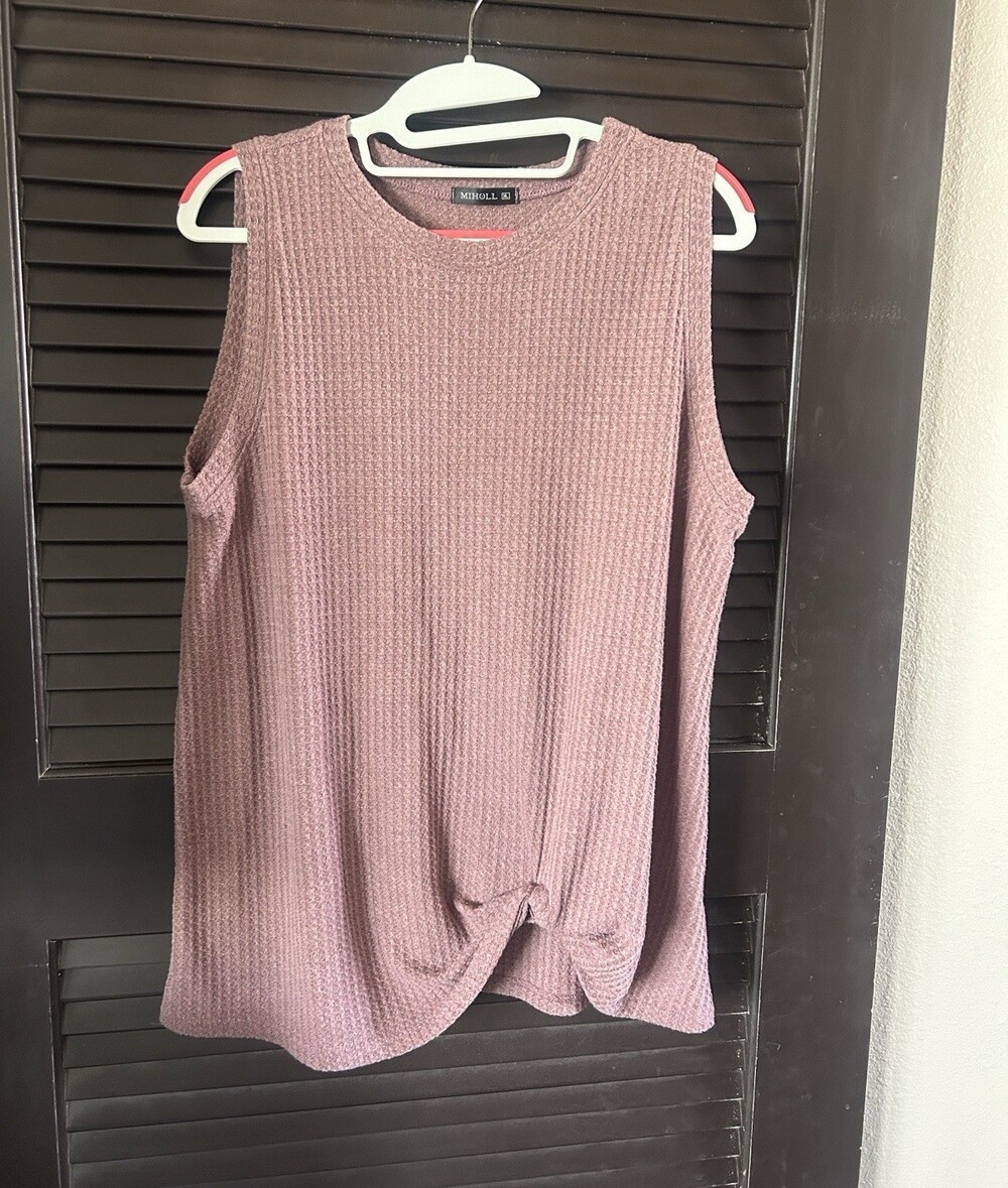 MIHOLL Women's Purple Waffle-Knit Sleeveless Twist Front Pullover Sweater XL